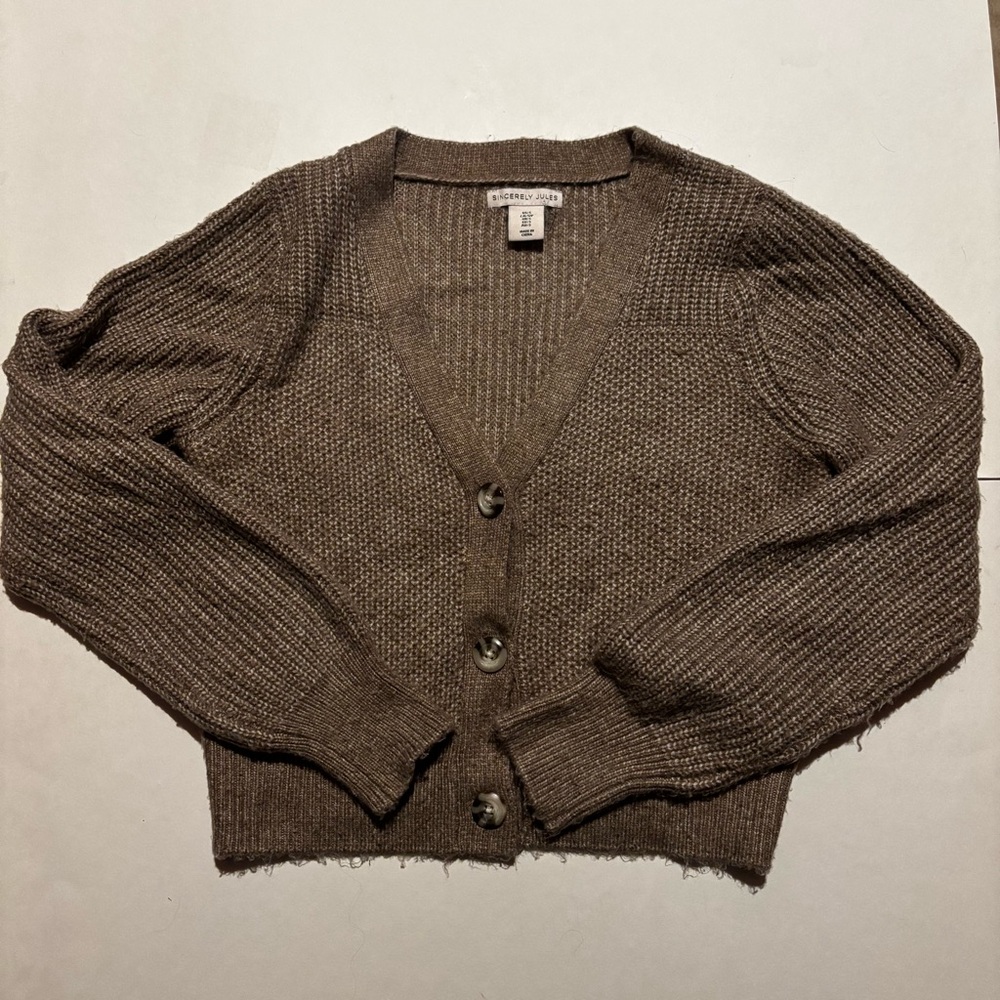 sincerely jules light brown cropped cardigan